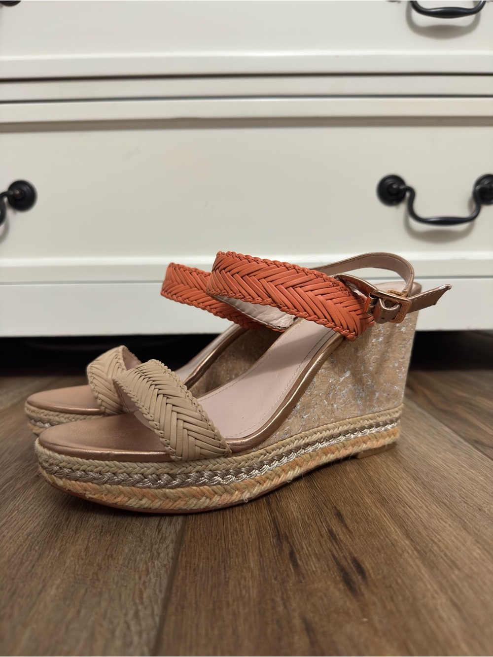 Vince Camuto Woven Two-Tone Espadrille Wedge Sandals - Beige & Orange